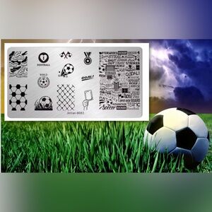 $5 SOCCER STAINLESS STEAL W/WHITE BASE NAIL STAMPING PLATE. NEW. $5 IF BUNDLED